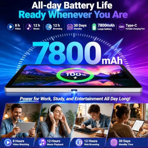 Image of 2026 Android 16 Tablet 11inch, 32GB +256GB +1TB Expand, 7800mAh Large Battery, Penta-Core CPU, Wi-Fi 6, HD IPS Touchscreen Display, Dual Camera, Black