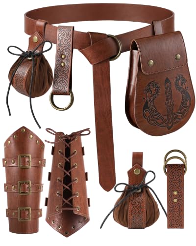 Image of Renaissance Accessories, 6Pcs Medieval Pirate Belt with Pouch & Bracers