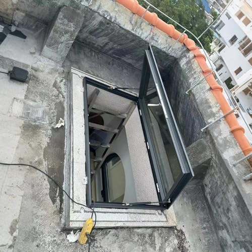 Custom Skylight Window for Roof – Manual Egress Basement Window, Tempered Glass & Aluminum Frame, 400x400mm – Enhance Natural Light & Ventilation in Your Home