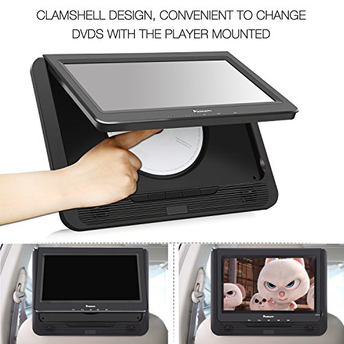 NAVISKAUTO 9.5" Portable DVD Player for Car, Dual Screen DVD Player with 5 Hour Rechargeable Battery, Last Memory and USB/SD Card Slot (Host DVD Player+ Slave Monitor) - Thumbnail 6
