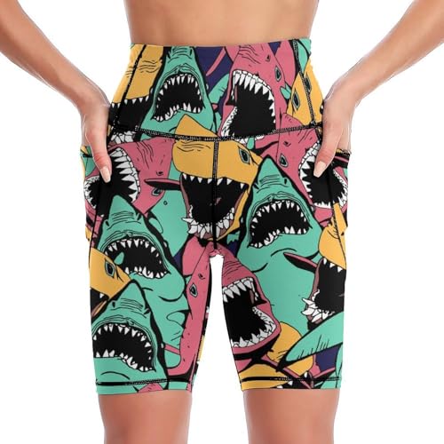 Short de sport femme taille haute requins colorés legging court boxer S