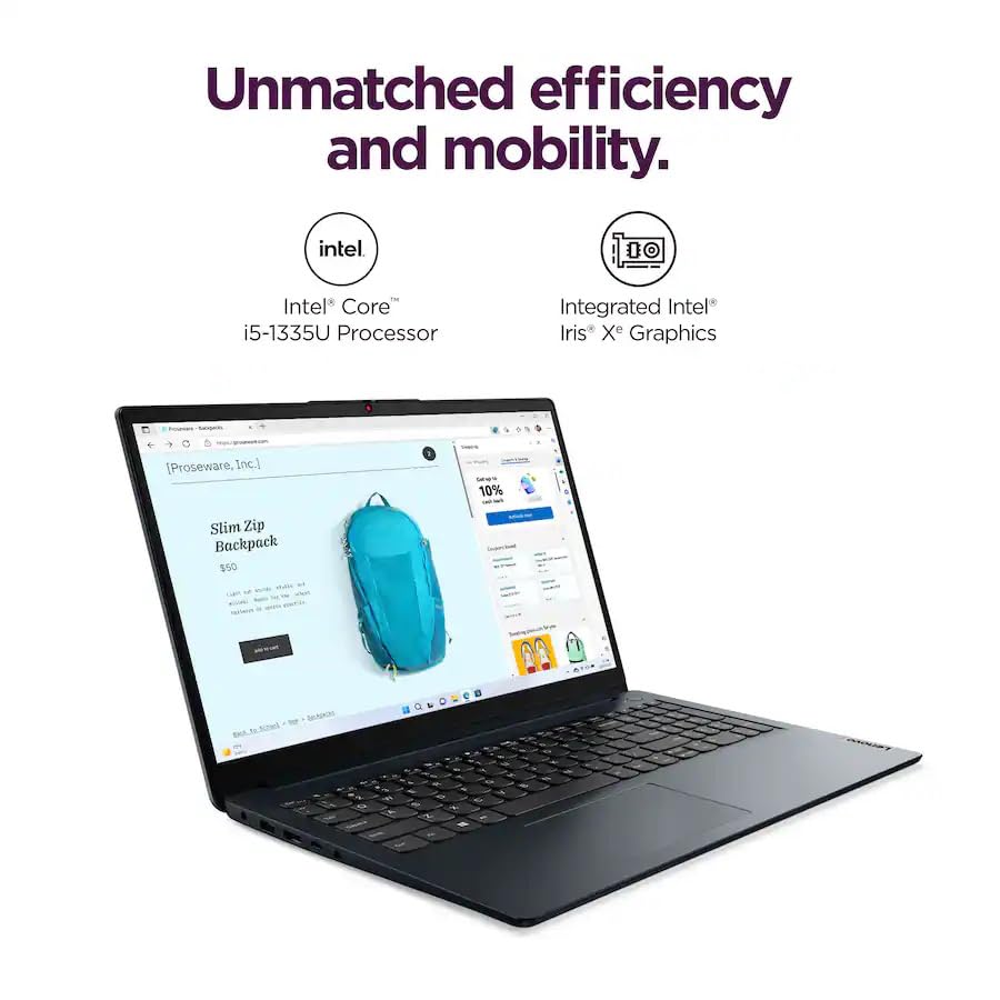 Image of Lenovo IdeaPad 1i Business 15.6 inch Full HD Touch Screen Laptop, IIntel Core i5-1335U, Intel Iris Xe Graphics, 8GB RAM, 256GB SSD, WiFi6 Bluetooth, Win11, Abyss Blue, w /2TB Flash Drive, W /GaLiMu