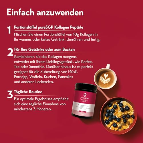 pureSGP® Kollagen [300g]: Reinstes Kollagen in Apothekenqualität - Bioaktive Premium-Peptide aus hochwertigem Kollagenhydrolysat. Mit Vitamin C & Biotin - Geschmacksneutral - Gute Löslichkeit