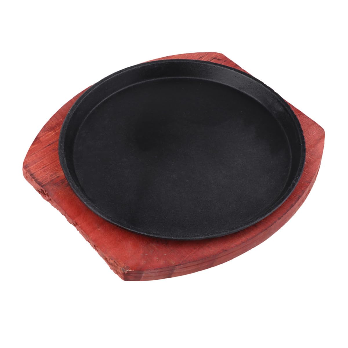 Kichvoe Padella in Ghisa Rotonda con Base in Legno per Bistecca, Distribuzione Uniforme del Calore e Rivestimento Antiaderente, per Cucina Casalinga e Ristorante