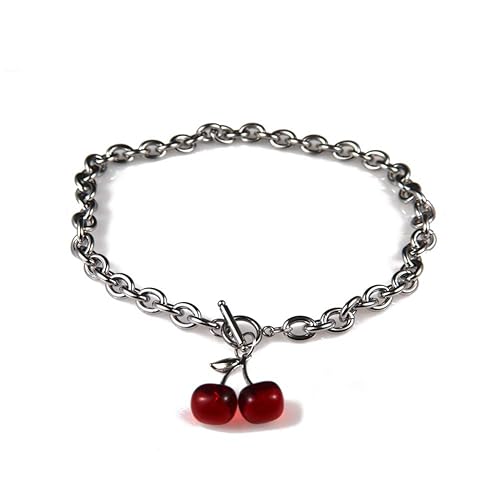 Dark Cherry Harajuku Girl Necklace 2020 Small Geometric Pendant Ot Buckle Punk Gothic Street Silver Color Chain Choker Necklaces Valentine's Day Gifts - red