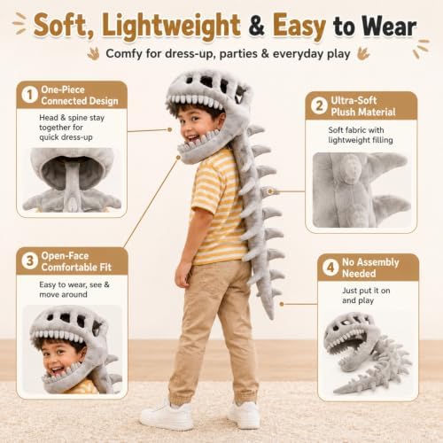 Dinosaur Skeleton Costume – 3D Spinosaurus Skull Mask & Plush Spine for Halloween, Cosplay & Dress-Up Play (29.5in) — view 6