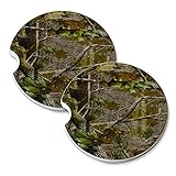 Elements of Space Round Sandstone Car Coaster (Set of 2) - Camouflage Fall Leaves Design