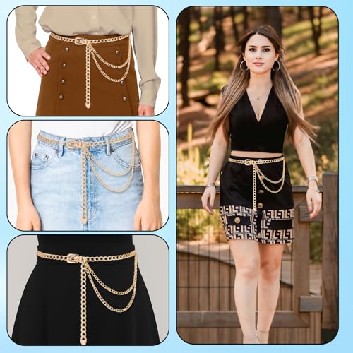 Punk Waist Chain Gold Metal Belt, Fashion Multilayer Chain Belts Adjustable Metal Body Waist Link Belts Elegant Jewelry Accessories Body Decorate for Dresses Jeans Skirts Trouser2