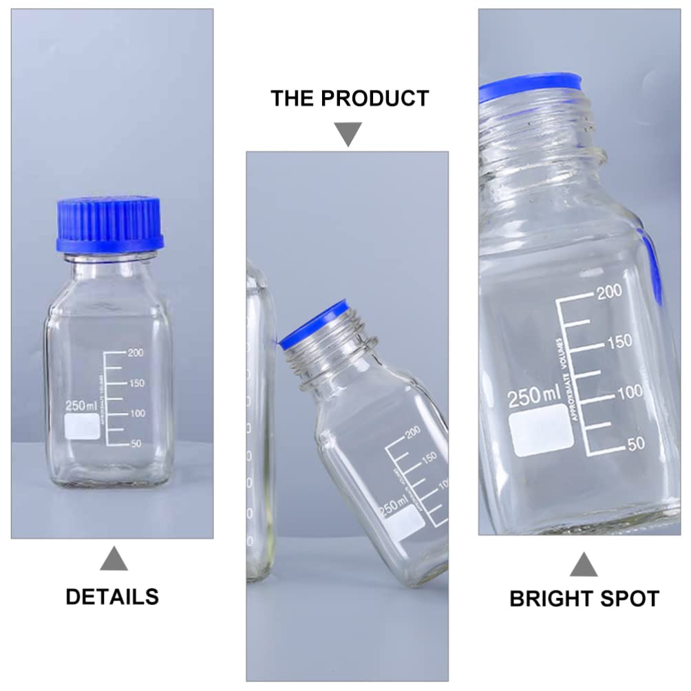 POPETPOP 4 Piezas Botella De Vidrio Botella Pequeña Vial De Muestra con Tapas Viales Transparentes De 250ml Vial De Reactivo De 250ml Botella De Muestreo Cubierta Azul