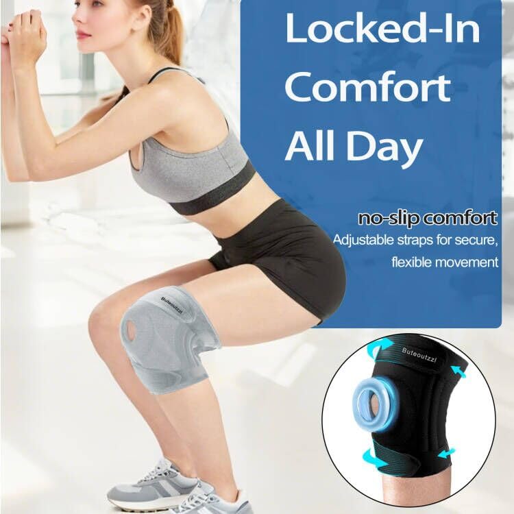 Miniatura 4 de Rodillera para hombres y mujeres con estabilizadores laterales y almohadilla de gel para rótula, soporte de compresión de rodilla ajustable