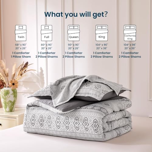 SLEEP ZONE Boho Duvet Cover Set Twin, 2 Pieces, Soft Jacquard, Gray - image 8