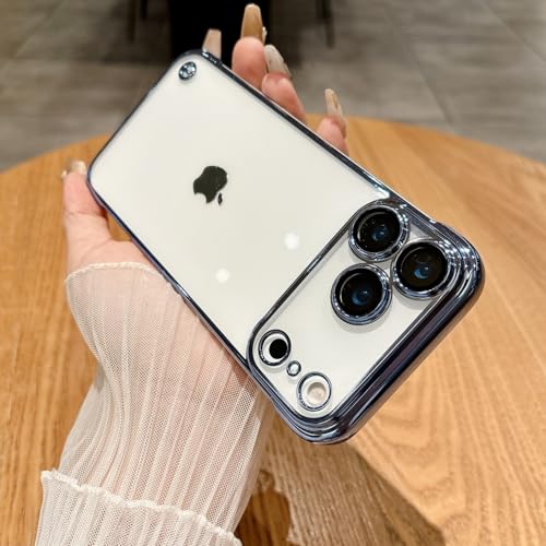 Coque iPhone 16 bleue ultra fine sans cadre avec dos rigide transparent