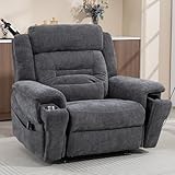 JIKFRIMA 28in Extra Wide Big Man 400lbs Power Lift Recliner Chair for Senior Elderly Adults Lay Flat Lift Recliner with Heat & Massage, Wireless Charging, USB Ports, Cup Holder, Lumbar Pillow