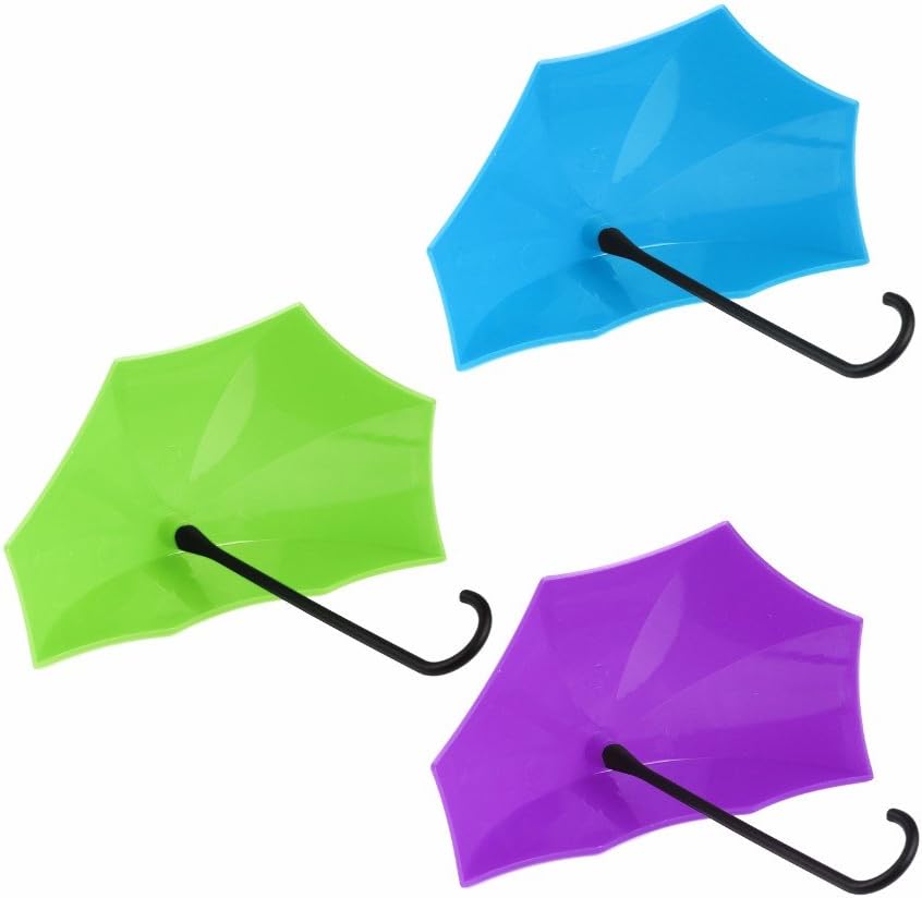 6Pcs/lot Umbrella Shaped Wall Hook Storage Creative Free Nail Key Hanger Rack Holder Kitchen Bathroom Accessories Home Decor (2Green,2 Blue, 2Purple)