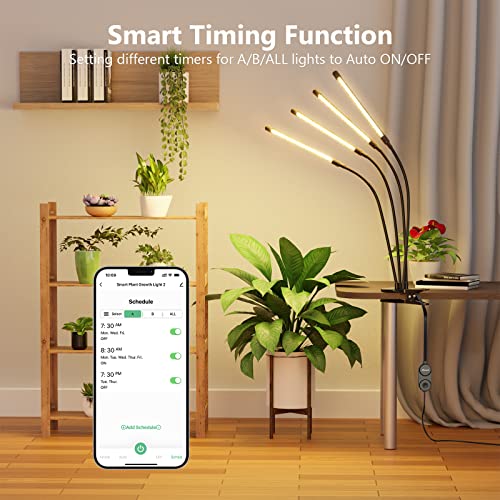 Maxcio Grow Lights For Indoor Plants, Chritmas Gift Full Spectrum Plant Light With App Control, Led Grow Lamp With Gooseneck, 1-100% Dimmable,19 Light Ratios, Auto On Off & Timer，4 Head Plant Light #TOP2