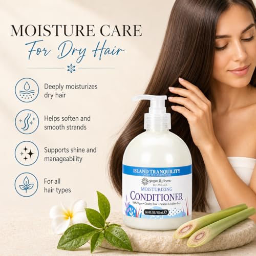 Image of Ginger Lily Farms Botanicals Conditioner, 16.9oz /6pk, Island Tranquility | 100% Vegan & Cruelty-Free | Moisturizing Conditioner for All Hair Types