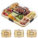 SpaceAid Charcuterie Board with Clear Lid, Portable Travel Cheese Cutting Boards for Picnic Accessories, Bamboo Serving Tray with Lids, House Warming Gifts, Black Handles, 5 Compartments