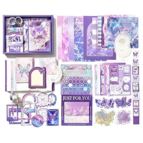 Image of VIBE VISTA Vintage Aesthetic Scrapbook Kit,346 Pcs,A6 Grid Notebook,Washi ,Envelopes,Scrapbook Papers,Folding Labels,Background Papers,Photo Frames,Calendar Stickers,Stickers (Dreamland,Purple)