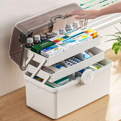 Healand Caja de Medicina de Gran Capacidad de 1 Pieza, Almacenamiento de medicamentos para el hogar, Caja de Medicina doméstica de clasificación Multicapa,Serenity Blue