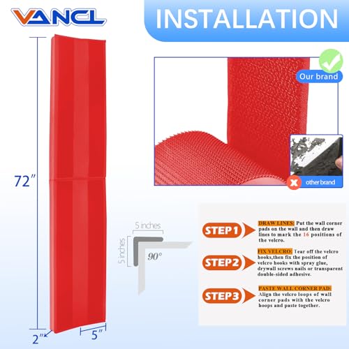 Image of Wall Corner Pads Red 2 inch Thick Wall Corner Padding Heavy Duty Wall Corner Safety Padding Waterproof Durable 2 Sides Wall Corner Guards for Protector