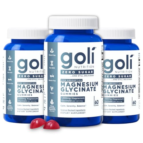 Goli Zero Sugar Magnesium Gummies - 125mg Magnesium Citrate with Vitamin D 60 Count Each (3 Pack 180 Total) - No Artificial Sweeteners No Sugar Alcohols - Vegan Keto-Friendly Gluten-Free