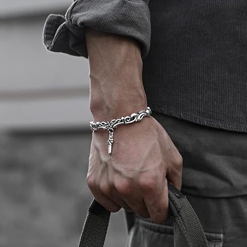 Akwnhoe Ladies Silver Bracelet Ladies Silver Bracelet 925 Silver Vintage Men Cuff Charm Bracelet Silver Fashion Personalized Cross Pendant Open Bracelet Boutique Jewelry Gift Women's Link Bracelets #TOP3