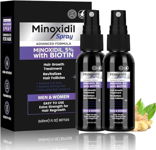 KALEDE 5% Minoxidil Spray for Men Women 2 pcs 30ml Minoxidil for Women Hair Growth Minoxidil for Men Hair and Beard Growth SprayHair Loss Serum for Hair Growth and Beard Restoration