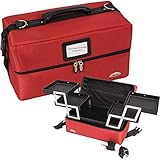 SunRise C3011 2-Tier Soft-Sided Accordion Trays Makeup Case with Shoulder Strap, 16-Inch, Red Canvas