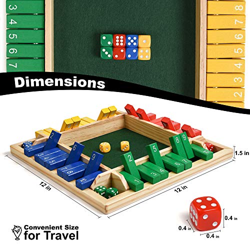Wooden Shut The Box – Indoor Dice Game – Ideal For 2-4 Players – Great Family Game – Colorful Design - Comfortable Felt – Smart Math Game For Kids – Fun Learning Board Game - Nice Gift Packaging #TOP2