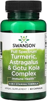 Swansons Swanson - Full Spectrum Turmeric, Astragalus & Gotu Kola Complex | Immune and Mental Wellness - 60 Capsules