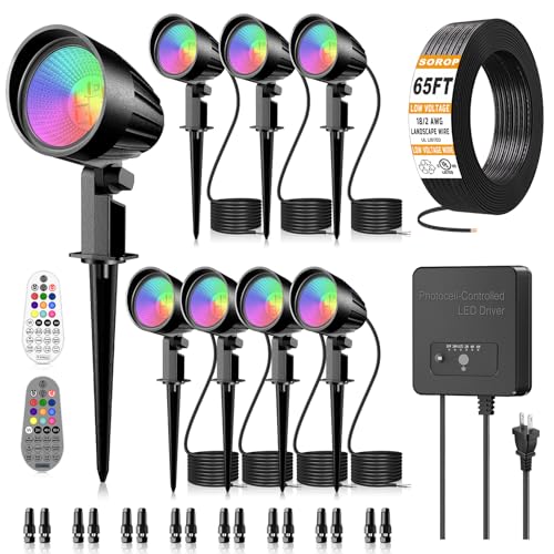 SOROP RGBW Low Voltage Landscape Lighting Color Changing with Remote 8Pack