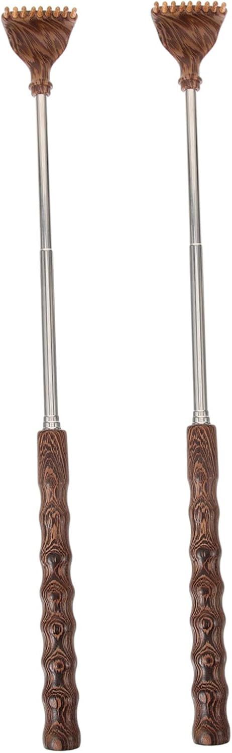 Generic 2pcs Extendable Telescopic Back Scratcher with Ergonomic Wooden Handles for Adults Portable Itching Relief Tool for Men and Women Gentle Skin-Friendly Design for Reach Areas