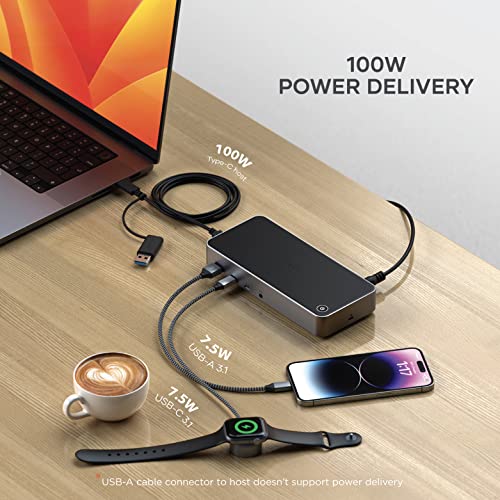 Image of Satechi 13 in 1 Triple 4K USB C Docking Station, 100W Charging, 2 DP, 3 HDMI, 2 USB C, 3 USB-A, Gigabit Ethernet, and Audio Jack for Mac /Windows, MacBook Air /Pro, DisplayLink Required