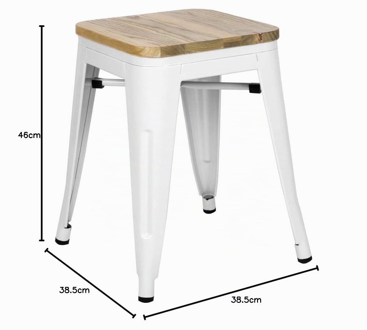 Taburete Bajo Oliix Madera Brillo - Taburete Estilo Industrial (Blanco)