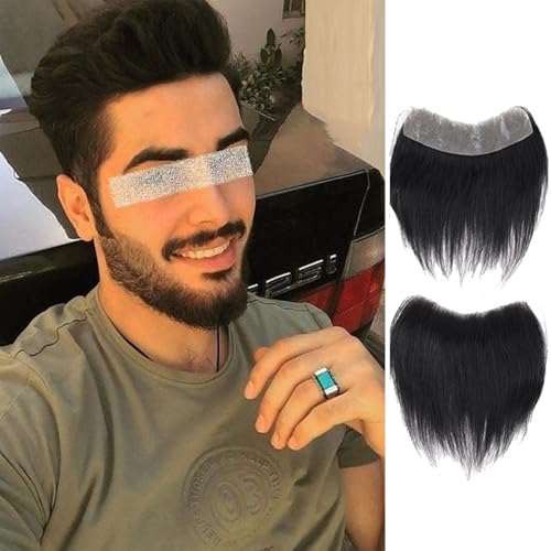 100%人毛の額の生え際のかつら、男性用の自然な黒の生え際の交換システム、男性の日常使いに最適(BF159,1.2x16cm)