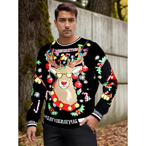Adults Ugly Christmas Sweatshirt Crew Neck Novelty 3D Printed | S-XXL, Men Women Costume Long Sleeve Tops, Santa Claus, Elk, Snowflake Pattern, Funny Xmas Jumper, Festival Holiday Party - Image 7