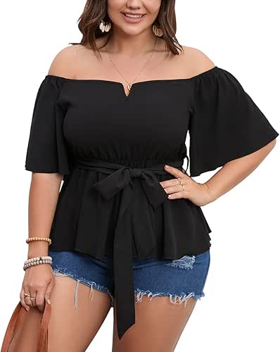 SCOMCHIC Women's Plus Size Off The Shoulder Peplum Blouse Top
