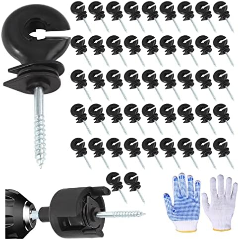 100Pcs Black Electric Fence Insulator Screw-in Insulator Fence Ring Post Wood Post insulators and 1 Pc Free Insulator Socket Tool(Grid System Accessories for Animal Husbandry Electronic)