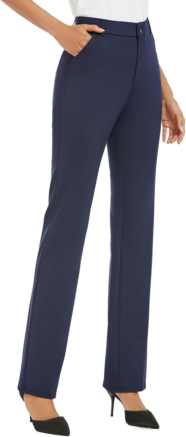 iChosy Women's Stretchy Straight Leg Dress Work Pants Business Office Casual Slacks with Pockets - Image 2
