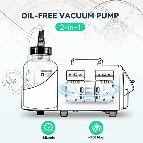 Mxmoonfree 2-In-1 Lab Vacuum Filtration Kit 35L/Min, Oilless Vacuum Pump With 2.5L Chamber For Cell Culture Waste Liquid Filtration Extraction Absorption #TOP1