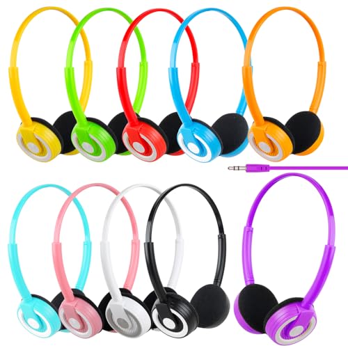 CNSZSLZ Paquete de 10 auriculares para niños a granel para estudiantes de aula, escuela, juego de auriculares para niños pequeños, adolescentes, niños y niñas (10 colores mezclados)