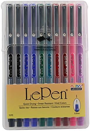 Uchida 430010A , Le Pen, 0.3 Millimeter point, Pen Set, 10 Pack, Multicolor