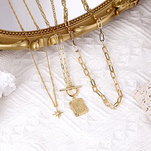 Mjartoria 14K Gold Plated Layered Initial Necklaces For Women Trendy, Simple Square A-Z Letter K Necklace, Paperclip Chain Necklace, Initial Choker Necklace Gold Layered Necklaces Jewelry For Women #TOP2