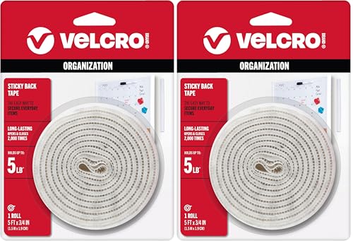 Image of VELCRO Brand 5 Ft x 3 /4 in | White Tape Roll with Adhesive | Cut Strips to Length | Sticky Back Hook and Loop Fasteners | Perfect for Home, Office or Classroom (Pack of 2)