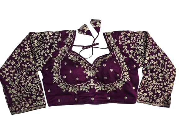 Bichitra Silk Full Sleeve Bridal Blouse, Green with Gold Embroidery, Padded with Extra Margin for Alteration-picture-54