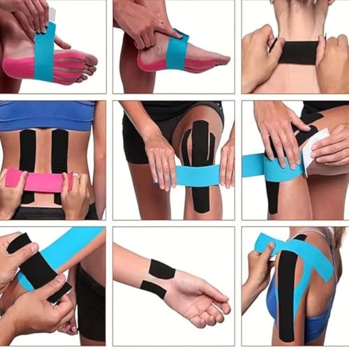 Image of Kinesiology Tape - Elastic Adhesive Sportstape for Muscle Pain Relief, Gym, Fitness, Running - Ideal Support for Knee, Wrist, Shoulder, Back (Random Colour Shipped)
