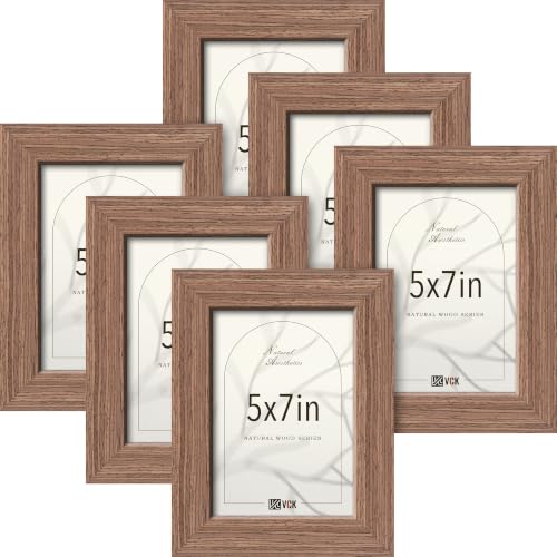 Image of VCK 5x7 Picture Frames Walnut - Wide Border Wood Poster Frame, Multi-Directional Display Family Photos, Office Prints, Studio /Gallery Artwork, Woodgrain Series, Tabletop & Wall Hanging, Set of 6