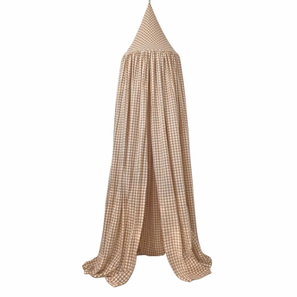 Wonder Space Kids Bed Canopy - Neutral Beige Gingham Checkered Design for Nurseries, W 19.7" x L 94.5" (1 Panels)