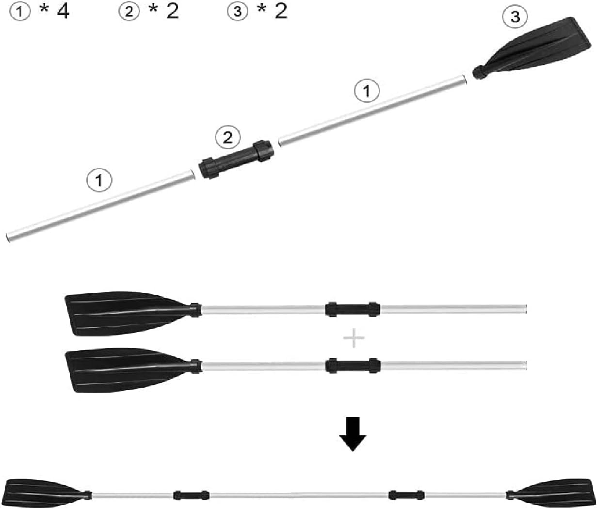 2er-Set Kajakpaddel 128 cm, verstellbares Kajak Paddel aus Aluminiumlegierung, abnehmbar & schwimmfähig, Paddel für Kajak, Kanu & aufblasbare Boote, Kajakfahren Zubehör