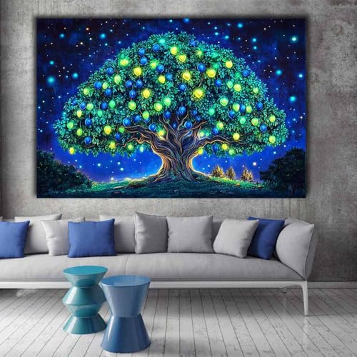 Impression sur toile arbre de vie vert grand format salon
